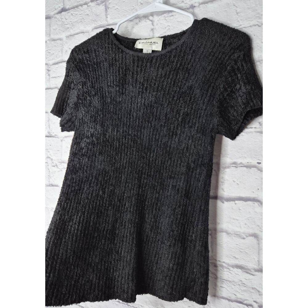 VTG 90s Emanuel Ungaro Black Ribbed Chenille Top M Made in USA Designer Knit